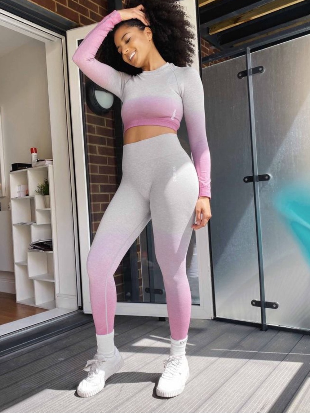 Gymshark Pink and Gray Ombre Seamless High-Waist Leggings & Crop Top Set